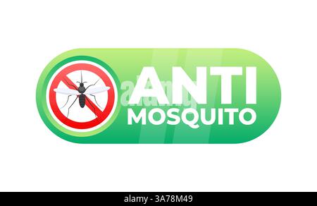 Anti mosquito sign depicting mosquito with prohibit sign over it Stock Vector