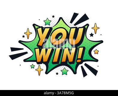 You win comic book style phrase exploding with excitement Stock Vector