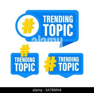 Trending topic hashtag speech bubble set for social media posts Stock Vector