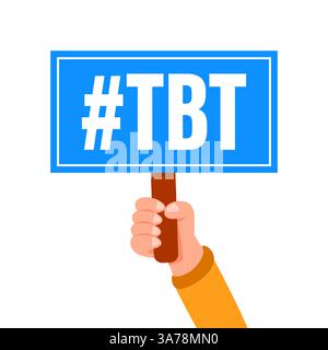 Hand holding tbt hashtag sign on blank background Stock Vector