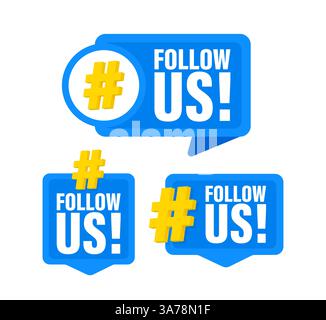 Blue follow us buttons inviting people to follow a social media account Stock Vector
