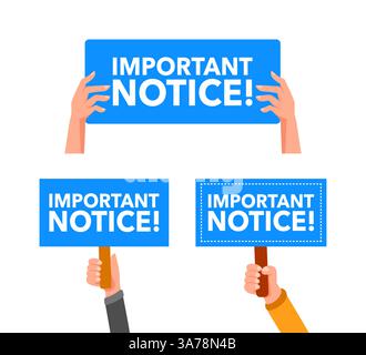 People holding important notice signs announcing big news Stock Vector