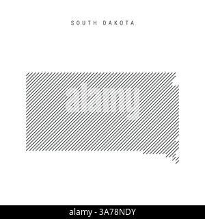 South Dakota map from pattern of black slanted parallel lines. US state map with gray diagonal lines. Silhouette made of oblique hatching. Vector illu Stock Vector