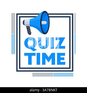 Megaphone Announcing Quiz Time Inside Square Frame Stock Vector