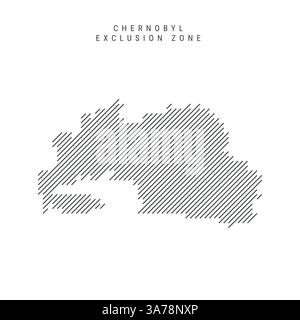 Chernobyl exclusion zone map from pattern of black slanted parallel lines map with gray diagonal lines. Silhouette of a country made of oblique hatchi Stock Vector