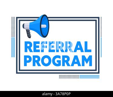 Megaphone announcing referral program with frame and abstract lines Stock Vector