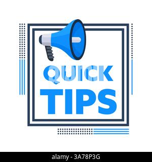 Megaphone Announcing Quick Tips inside a Square Frame Stock Vector