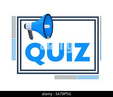 Megaphone Announcing Quiz Time with Blue Frame and Text Stock Vector