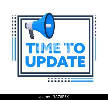 Megaphone Announcing Time to Update with Modern Geometric Frame Stock Vector