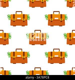 Overflowing briefcase with money seamless pattern on white background Stock Vector