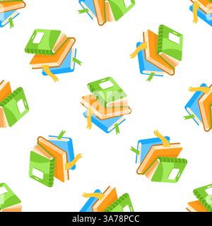 Seamless pattern of colorful books with bookmarks forming stacks promoting reading and education Stock Vector