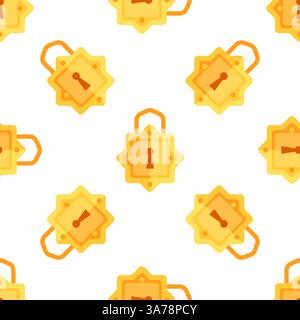 Golden padlock seamless pattern repeating on white background Stock Vector