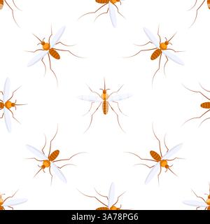 Mosquito seamless pattern flying over white background representing malaria and dengue fever danger Stock Vector