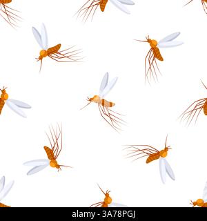 Mosquitoes seamless pattern flying insects background malaria epidemic dengue infection control Stock Vector