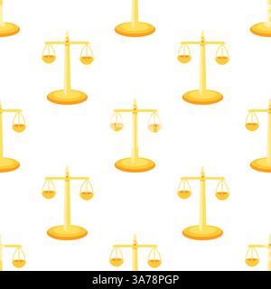 Golden Balance Scale Seamless Pattern Representing Justice and Law Stock Vector