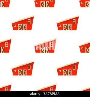 Red barn repeating pattern on white background Stock Vector