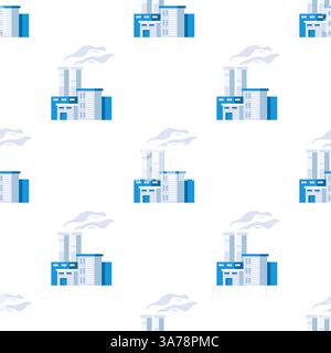 Industrial factory building emitting smoke into atmosphere seamless pattern Stock Vector