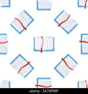 Open Books with Red Bookmarks Seamless Pattern on White Background Stock Vector