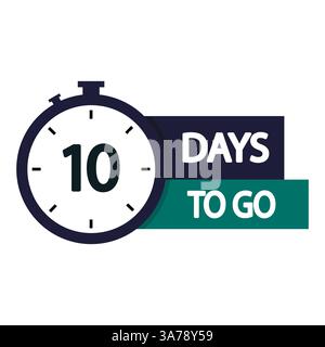 Countdown timer icon. Number ten text. Bold 10 days to go. Modern clock symbol. Stock Vector