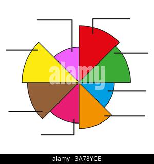 Colorful pie chart. Infographic data visualization. Segmented circular graph. Statistical vector element. Stock Vector