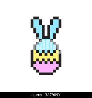 Pixel Easter egg. Bright colorful bunny. Cute retro design. Vector art. Stock Vector