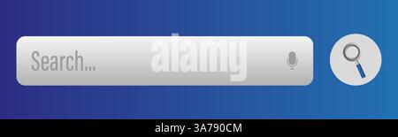 Search input bar. Magnifier and mic. Blue digital gradient. Vector UI. Stock Vector