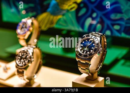 BANGKOK, THAILAND - March 10, 2025 :The new Rolex Deepsea Oyster Perpetual Swiss watch displayed in a store Stock Photo