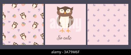 Cute forest animals patterns featuring adorable owls for kids' designs. Stock Vector
