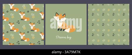 Adorable forest animal patterns featuring foxes for creative design projects. Stock Vector