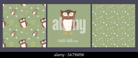Cute forest animals pattern design with owls for nursery decor and crafts. Stock Vector