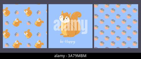 Forest animals pattern with squirrel and acorns for kids design. Stock Vector