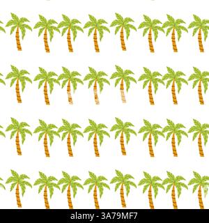 Seamless palm tree pattern on white background with repeating tropical design. Stock Vector