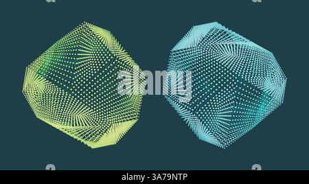 Wireframe Object with Lines and Dots. Abstract 3D Connection Structure. Geometric Shape for Design. Lattice Element, Emblem and Icon. Molecular Grid. Stock Vector