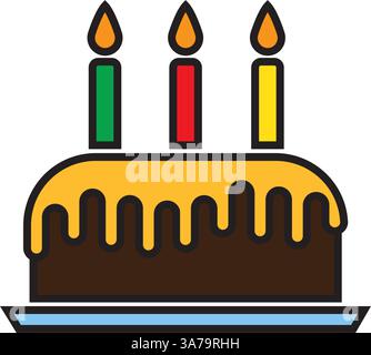 Birthday cake with colorful candles icon. Vector. Stock Vector