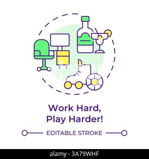 Work hard play harder multi color concept icon Stock Vector
