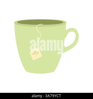 Green Tea Cup with Tea Bag in Soft Pastel Tones for Wellness and Relaxation Stock Vector