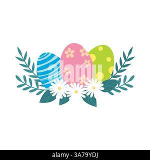 Colorful Easter Eggs with Floral and Leafy Decorations for Spring Festivities Stock Vector