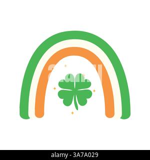 Lucky Green Shamrock with Irish Rainbow for Saint Patricks Day Stock Vector