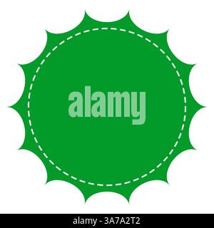 Bright green sunburst badge design, with dotted white circular border Stock Vector