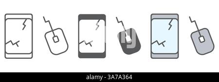 E-waste icon collection, recycle and mouse, electronic waste vector icon set, vector graphics, editable stroke outline sign, eps 10 Stock Vector