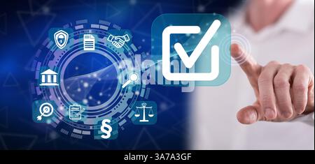 Man touching a validation concept on a touch screen with his finger Stock Photo