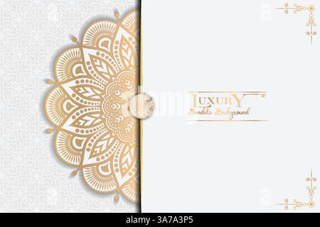 Luxury ornamental mandala background with golden arabesque patterns, element for invitation, meditation poster, yoga, wedding, book cover, cover page Stock Vector