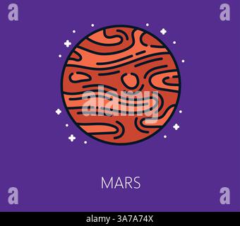 Space galaxy Mars planet color line icon. Astronomy travel outline icon, space exploration linear vector symbol. Cosmos flight lineart icon, galaxy outerspace research or discovery thin line sign Stock Vector