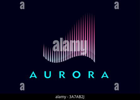 Northern sky and aurora borealis wave light icon for company or brand, vector emblem. Polar lights wave of aurora borealis glow in purple color for digital technology, internet and innovation company Stock Vector