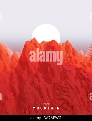 Landscape with mountains. Mountainous terrain. Abstract background. 3d vector illustration. Stock Vector