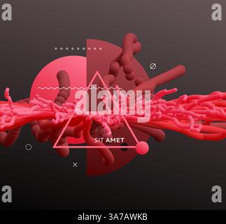 Small particles strive out of center. Floating liquid blobs. Abstract background with dynamic effect. 3d vector illustration for cover, banner, flyer Stock Vector