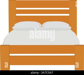 Wooden bed Illustration front viewDouble bed front view isolated on white background Stock Vector