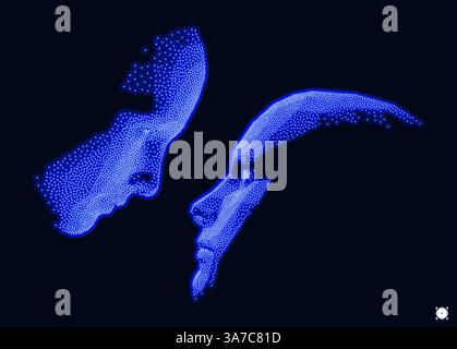 Dialogue, contact, conversational exchange between two individuals. People talk face to face. 3D vector Illustration for advertising, marketing or pre Stock Vector