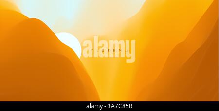 Landscape with mountains and sun. Sunset. Mountainous terrain. Abstract background. Vector illustration. Stock Vector