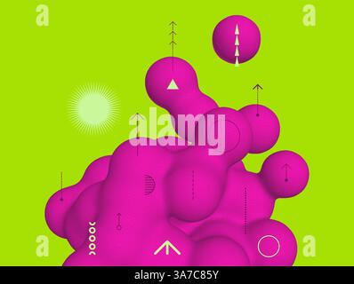 Abstract background with flowing liquid form. 3D liquid amorphous graphic element. Composition in dotwork style. Vector illustration for banner, flyer Stock Vector